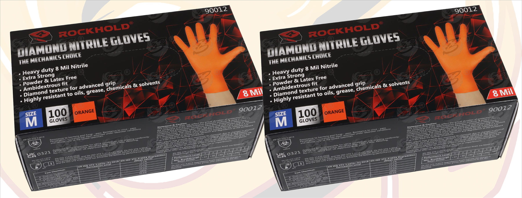 ROCKHOLD HEAVY DUTY ORANGE 8 MIL NITRILE DIAMOND GRIP GLOVES ( MEDIUM - 200 GLOVES )