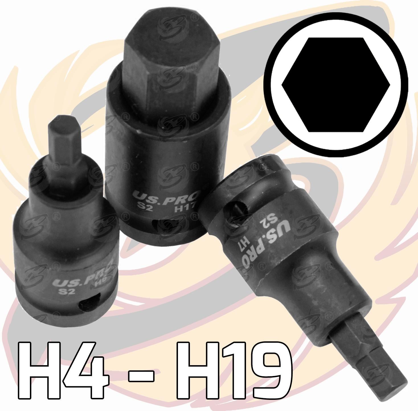 US Pro 10 Piece 1/2" Drive Impact Hex Bit Sockets H4 - H19 ( 3593 )
