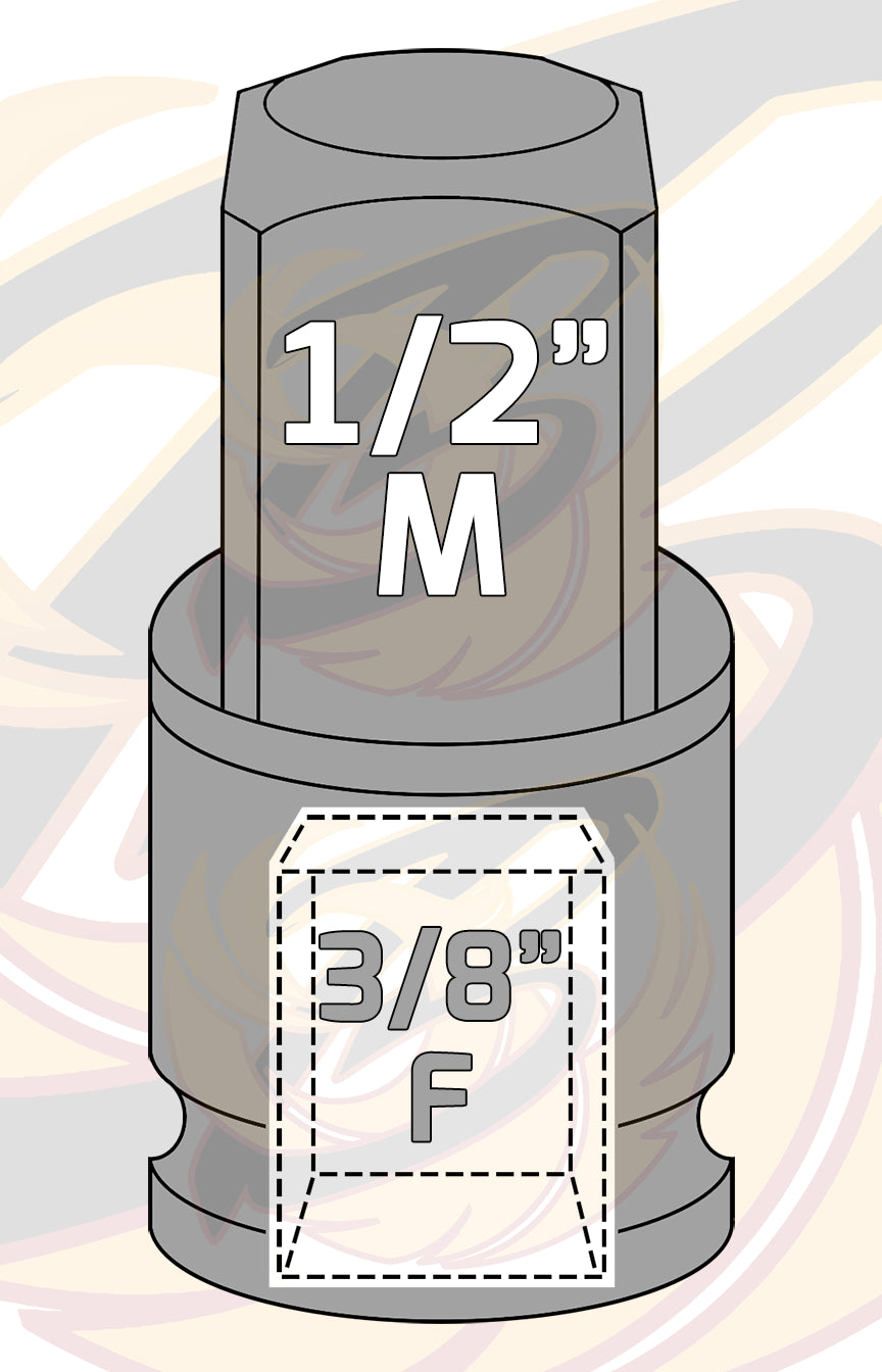 US PRO IMPACT SOCKET ADAPTER 3/8" DRIVE UP TO 1/2" DRIVE