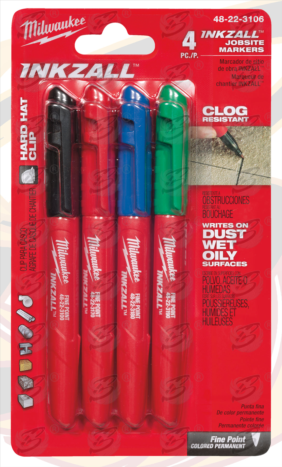 MILWAUKEE INKZALL FINE POINT ALL SURFACE MARKER PENS ( X 4 )