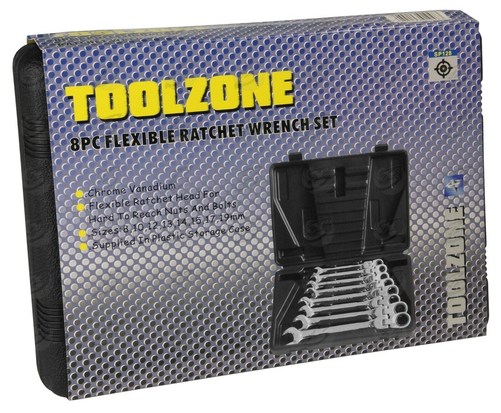 TOOLZONE 8PCS COMBINATION FLEXIBLE RATCHET SPANNER SET 8MM - 19MM