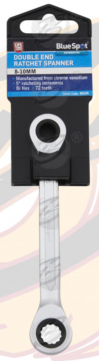 BLUESPOT 8MM x 10MM 72 TOOTH DOUBLE ENDED RATCHET SPANNER