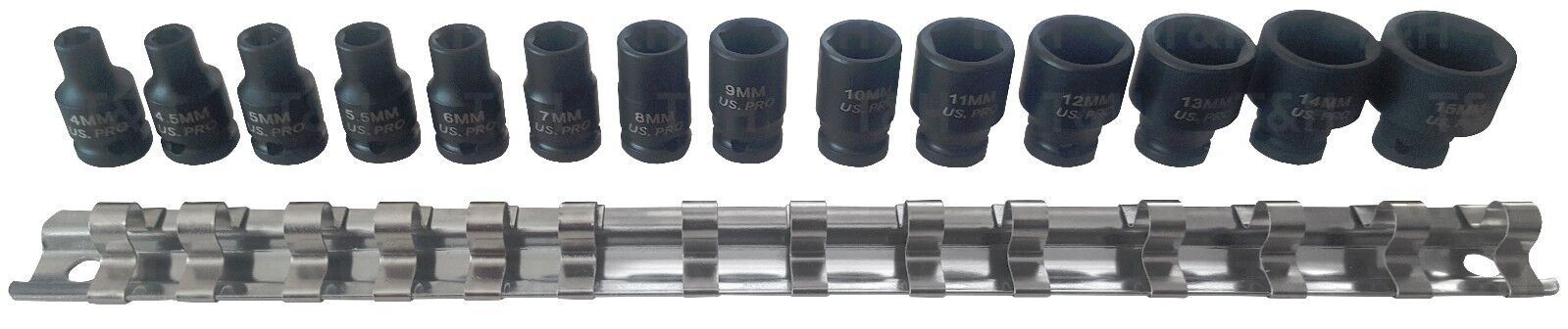 US Pro 14 Piece 1/4" Drive 6 Point Shallow Impact Sockets 4mm - 15mm 1429