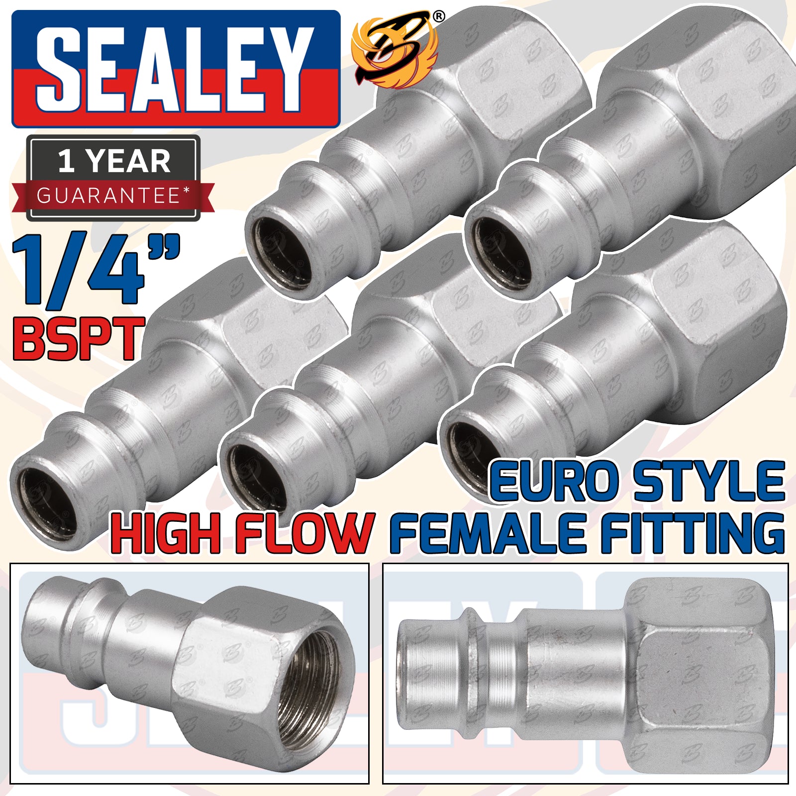SEALEY HIGH FLOW SCREWED ADAPTOR FEMALE 1/4"BSPT - PACK OF 5