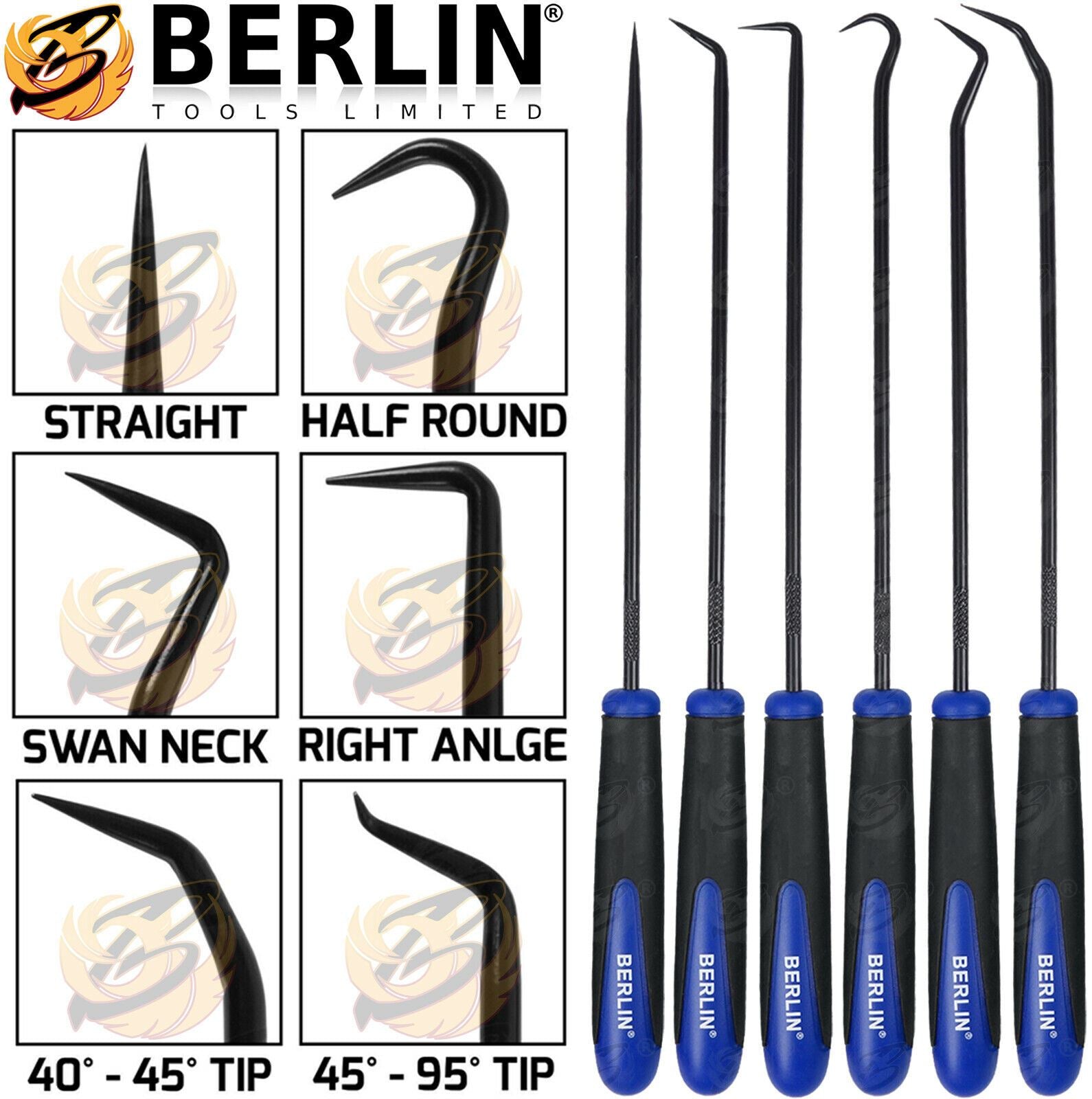 BERLIN 6PCS LONG REACH HOOK & PICK SET