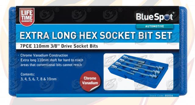 BlueSpot 7 Piece 3/8" Drive Extra Long Hex Bit Sockets H3 - H10 01516