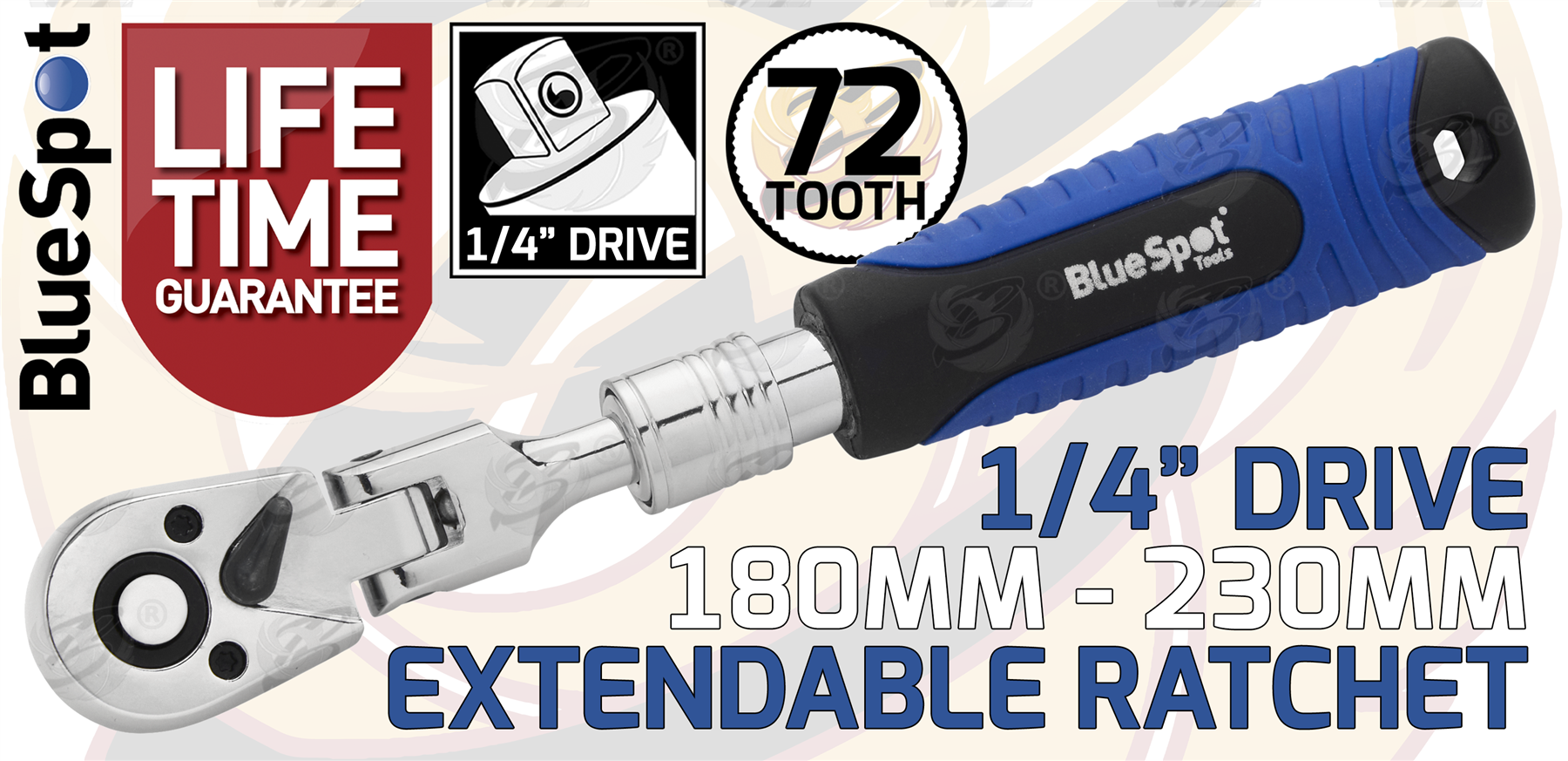 BlueSpot 1/4" Drive 72 Tooth Extendable Flexible Ratchet Handle ( 180mm - 230mm ) ( 02029 )