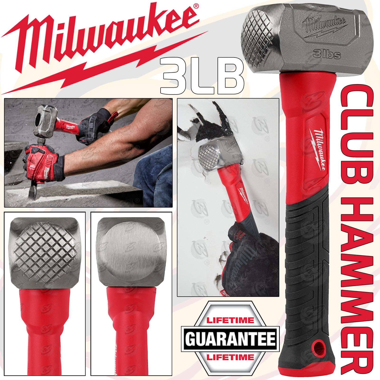 MILWAUKEE 1.36KG ( 3LB ) FIBREGLASS HANDLE CLUB HAMMER