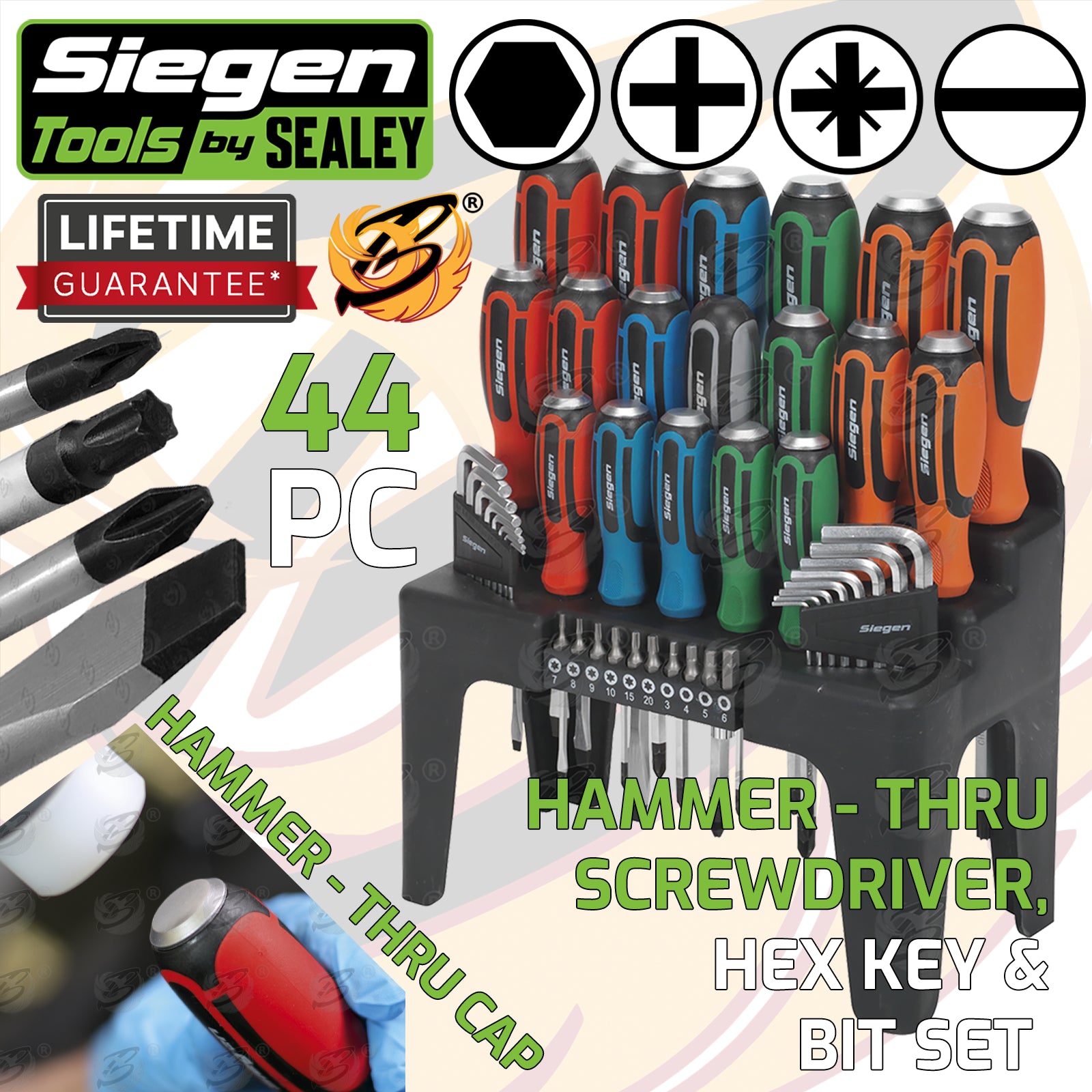 SIEGEN 44PCS MAGNETIC, HAMMER THRU SCREWDRIVER, HEX KEY & BIT SET