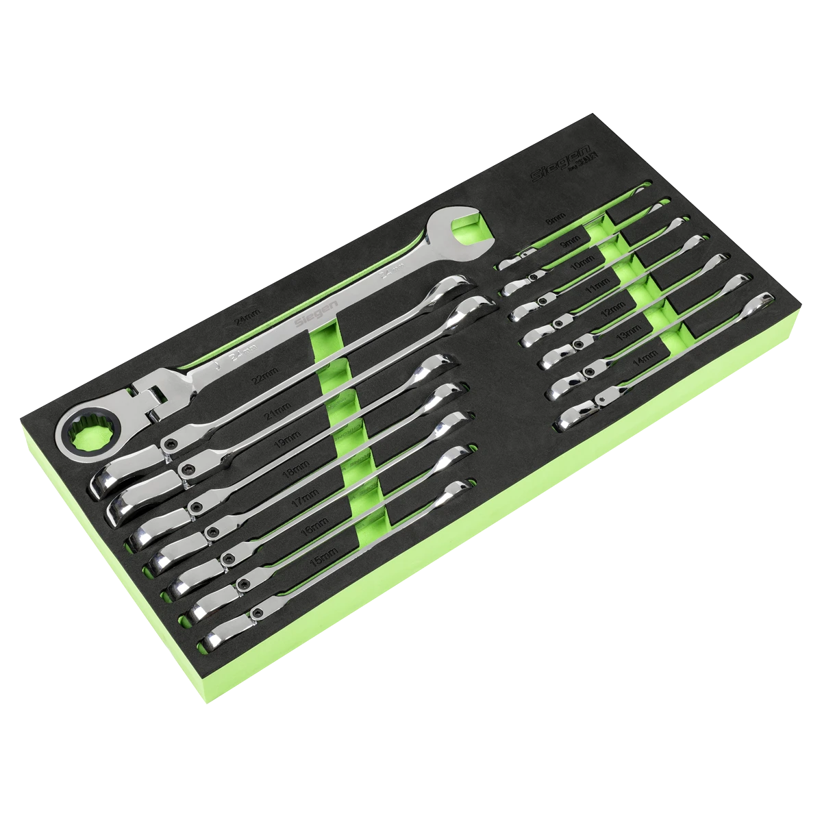 Siegen 15 Piece Combination Flexible Ratchet Spanners 8mm - 24mm In EVA Foam Storage Block With A Manufacturers LifeTime Guarantee S01329