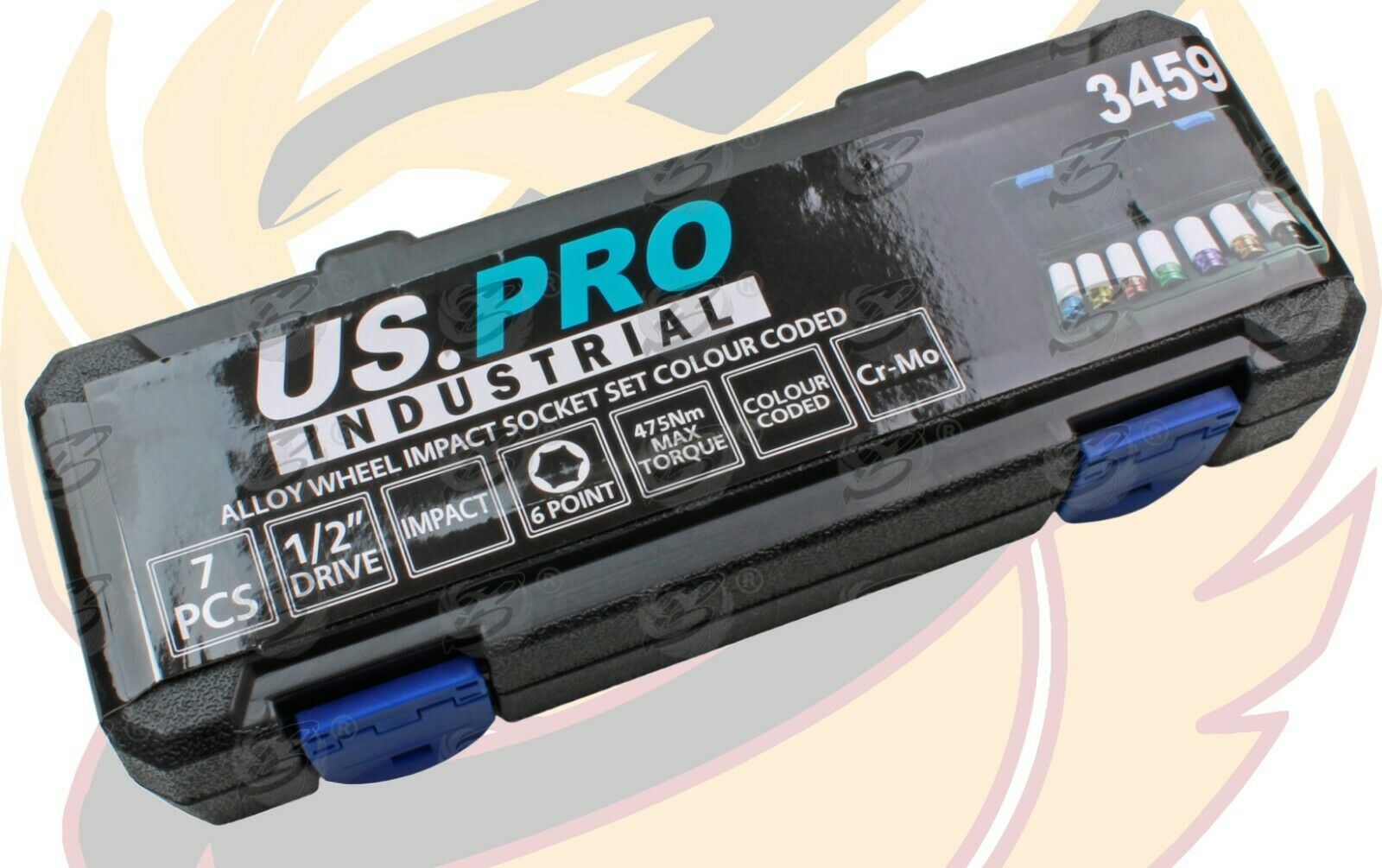 US PRO INDUSTRIAL 7PCS 1/2" DRIVE 6 POINT ALLOY WHEEL NUT SOCKETS 17MM - 27MM