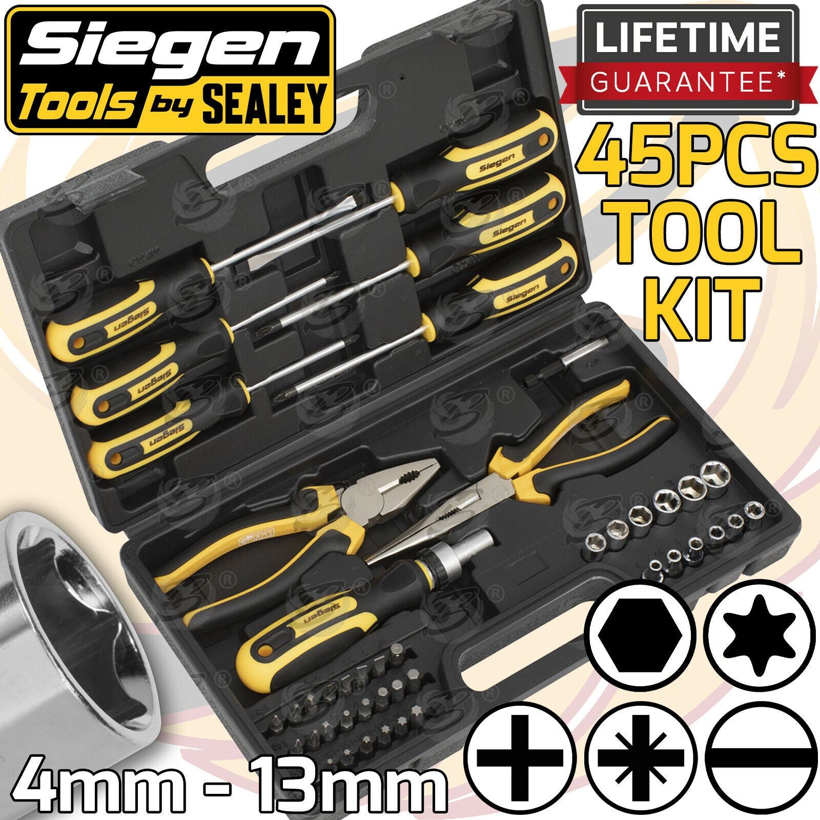 SIEGEN 45PCS 1/4" DRIVE TOOL KIT