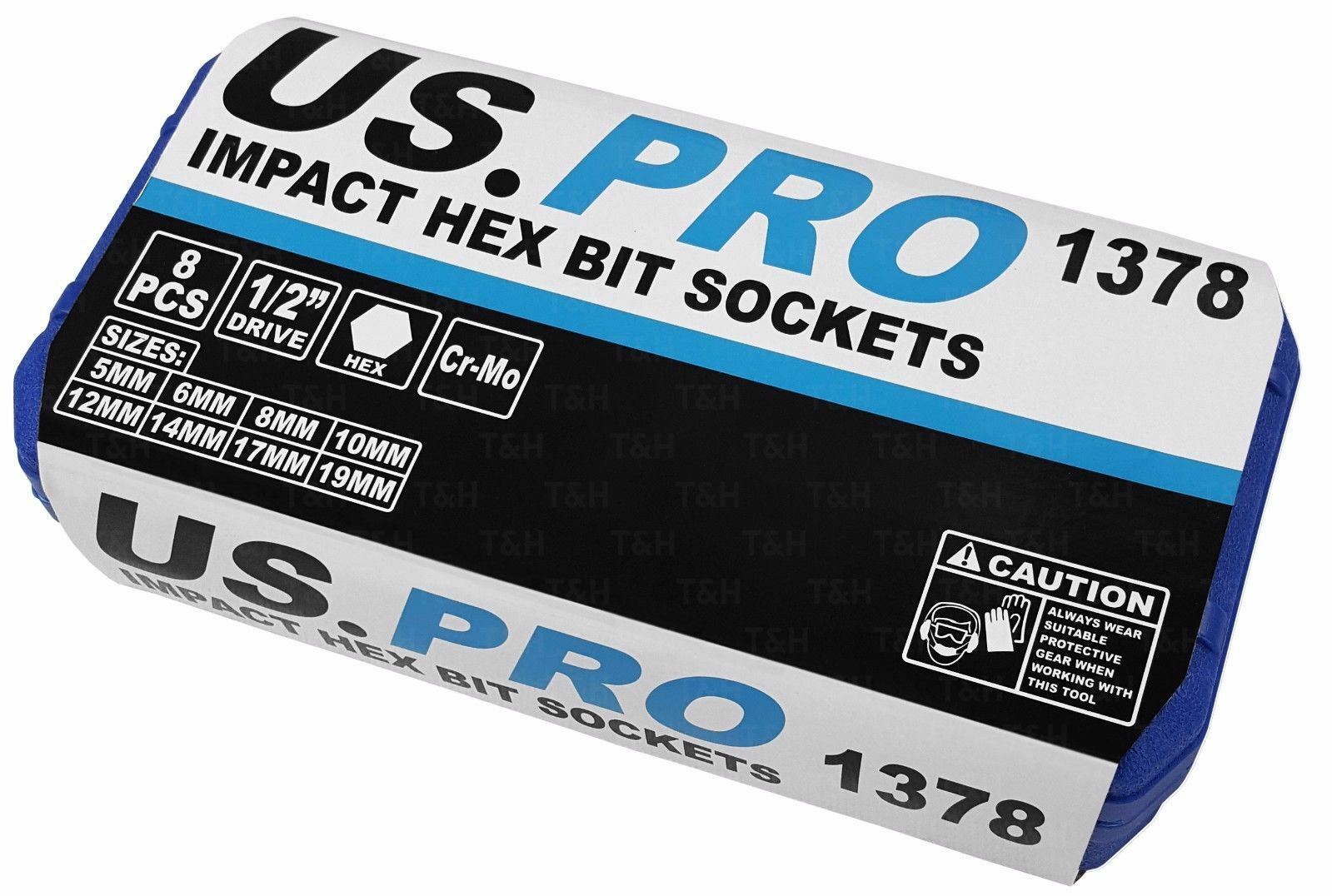 US PRO 8PCS 1/2" DRIVE IMPACT HEX BIT SOCKET SET H5 - H19