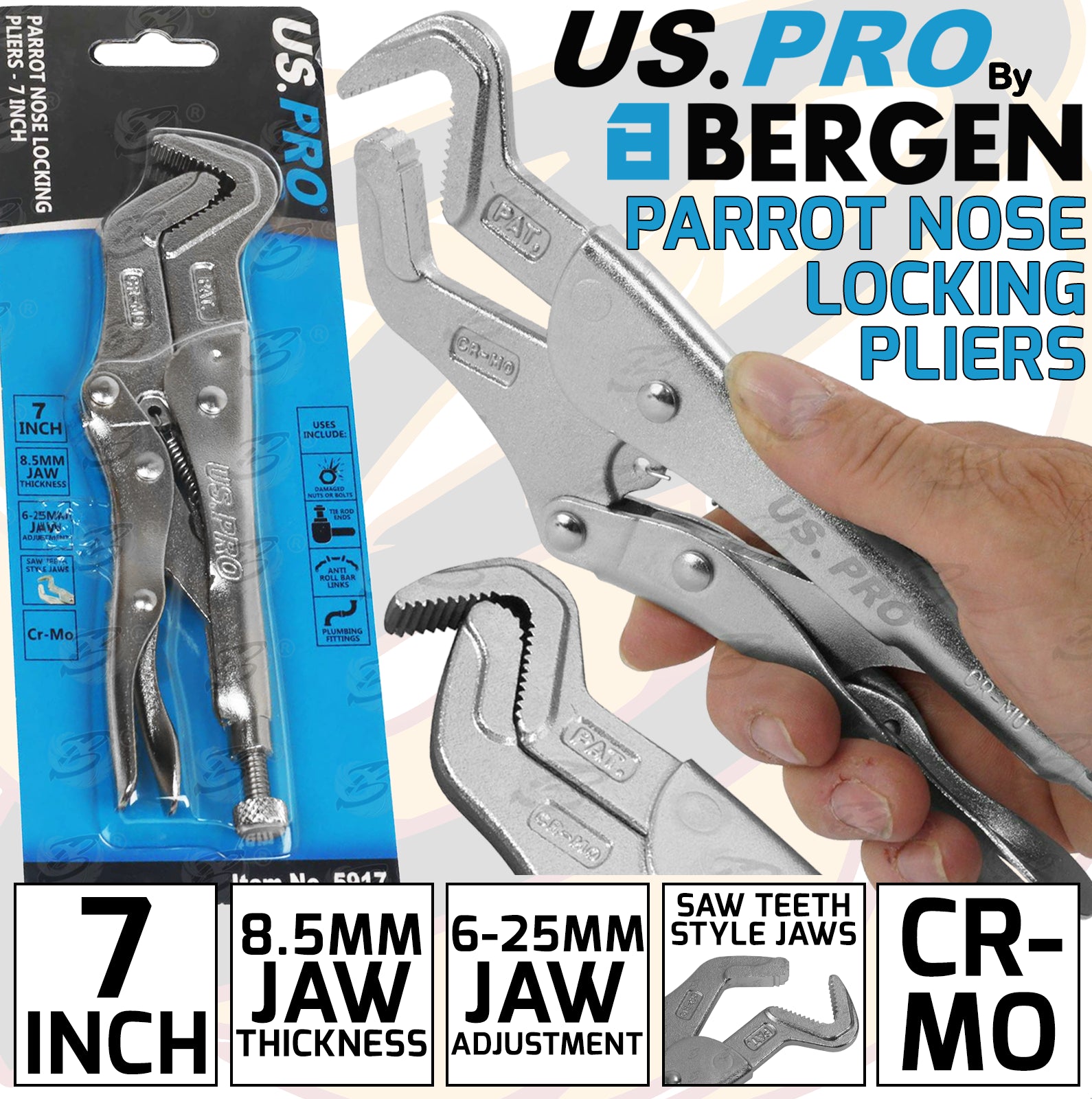 US PRO 178MM ( 7" ) PARROT NOSE LOCKING PLIERS