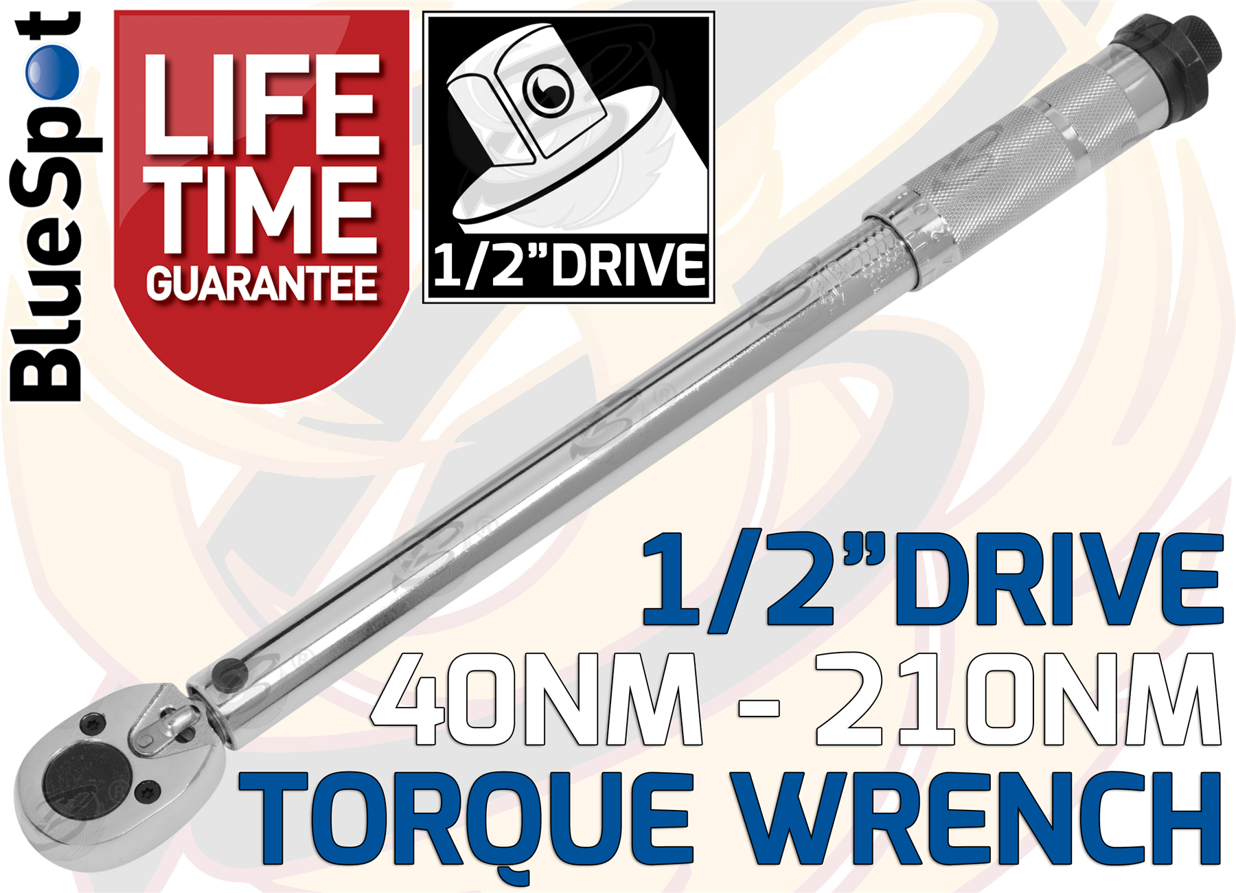 BLUESPOT 1/2" DRIVE BREAKER BAR & CALIBRATED TORQUE WRENCH 42Nm - 210Nm & 3PCS 1/2" DRIVE 6 POINT ALLOY WHEEL NUT SOCKETS
