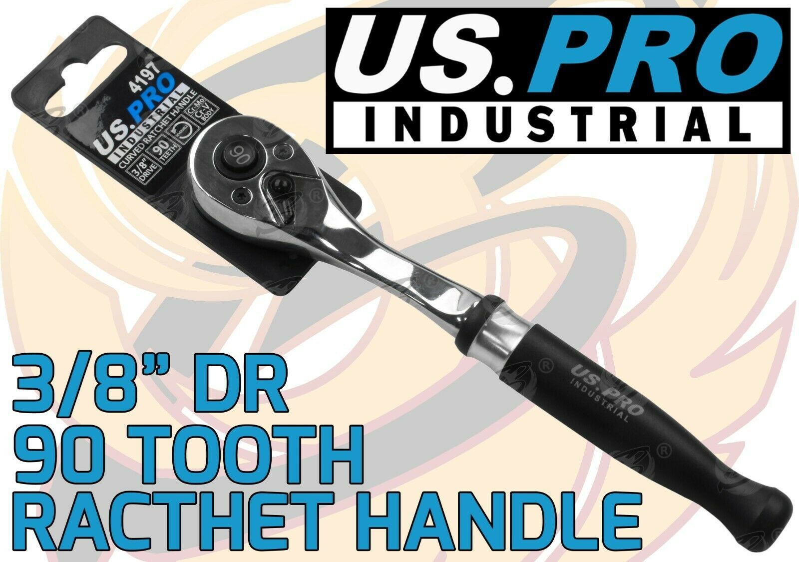 US PRO INDUSTRIAL 3/8" DRIVE 90 TOOTH CURVED RATCHET HANDLE
