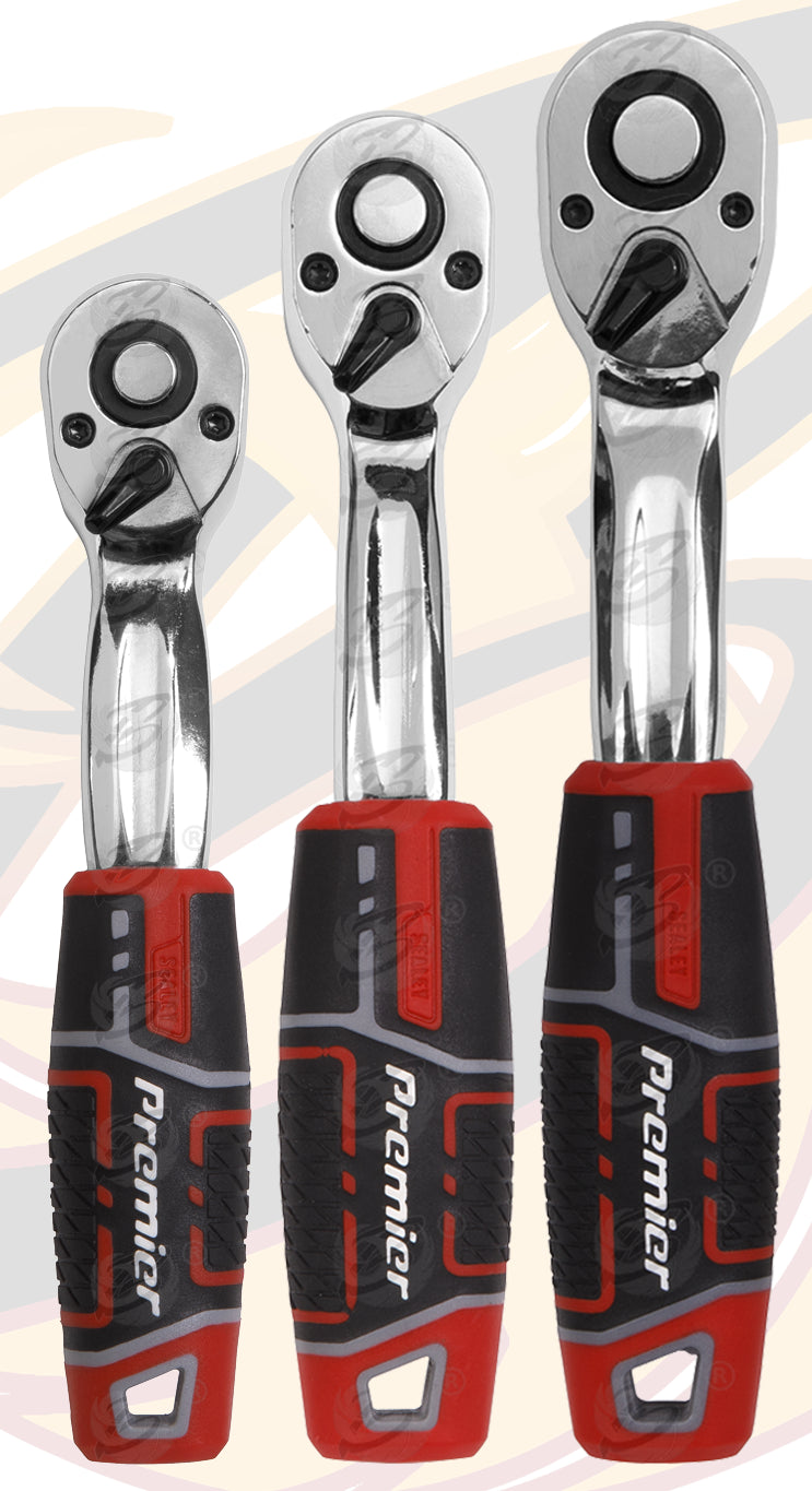 SEALEY 3PCS 1/4" & 3/8" & 1/2" DRIVE 72 TOOTH CURVED RATCHET HANDLE SET