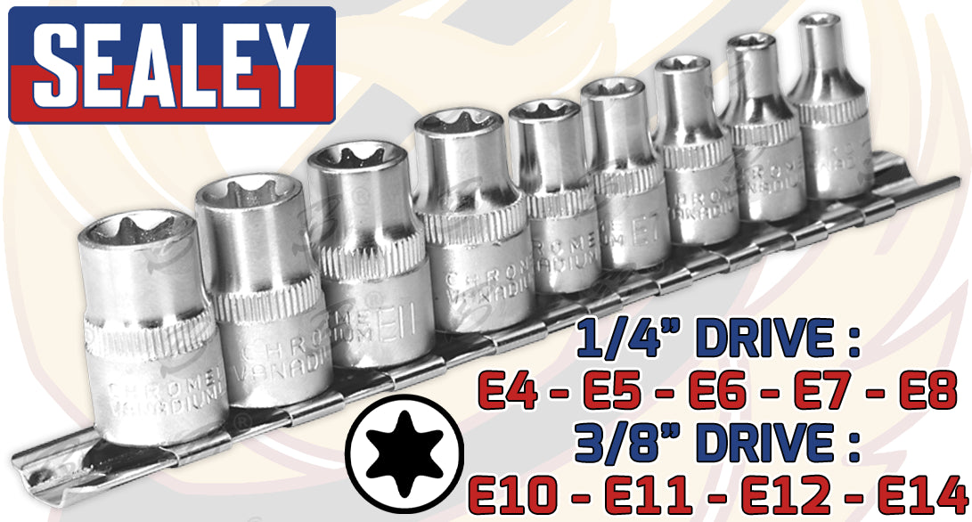 SEALEY 9PCS 1/4" & 3/8" DRIVE E TORX SOCKETS E4 - E14