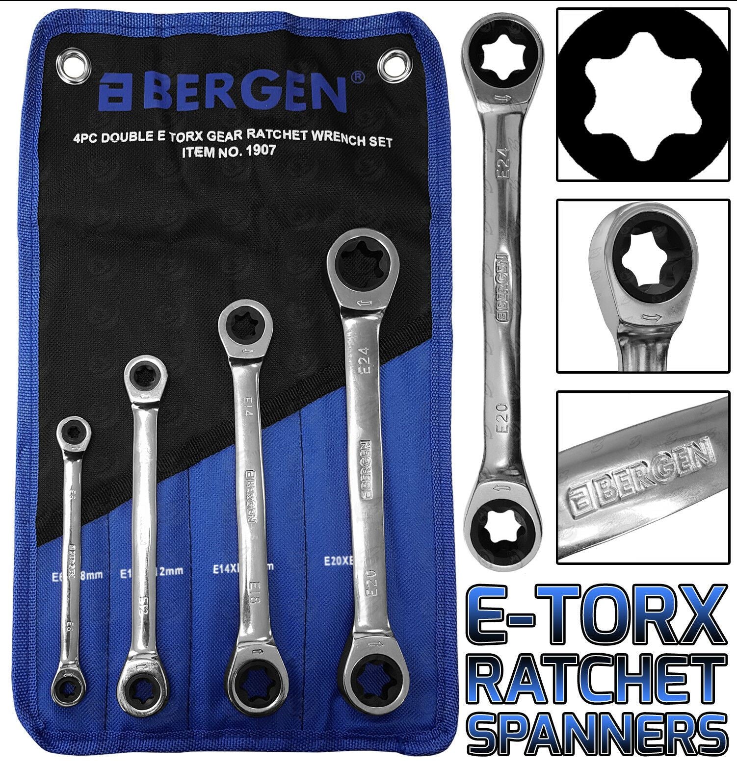 US PRO 4PCS RATCHET E - TORX SPANNERS E6 - E24