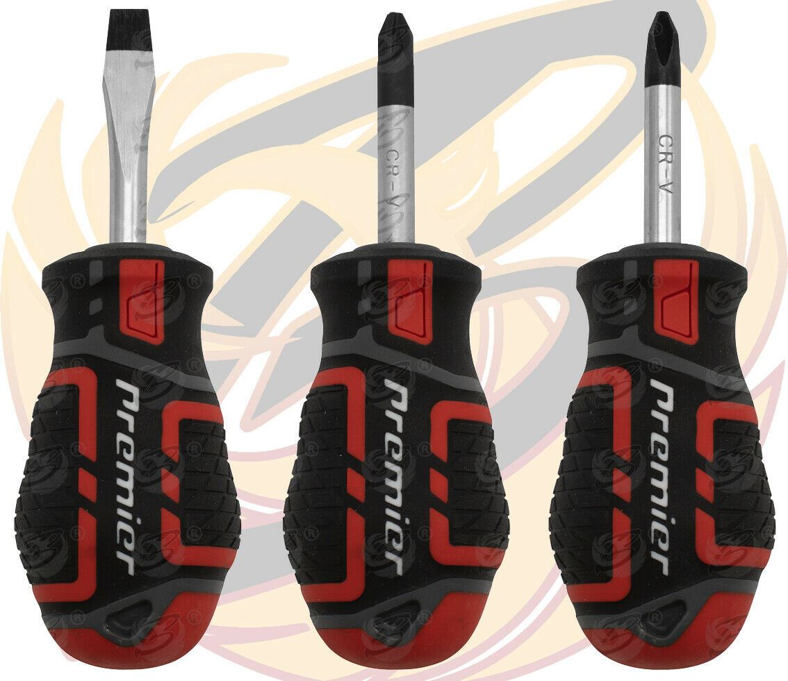 SEALEY 3PCS STUBBY MAGNETIC SCREWDRIVERS ( SLOTTED - PHILLIPS - POZIDRIVE )