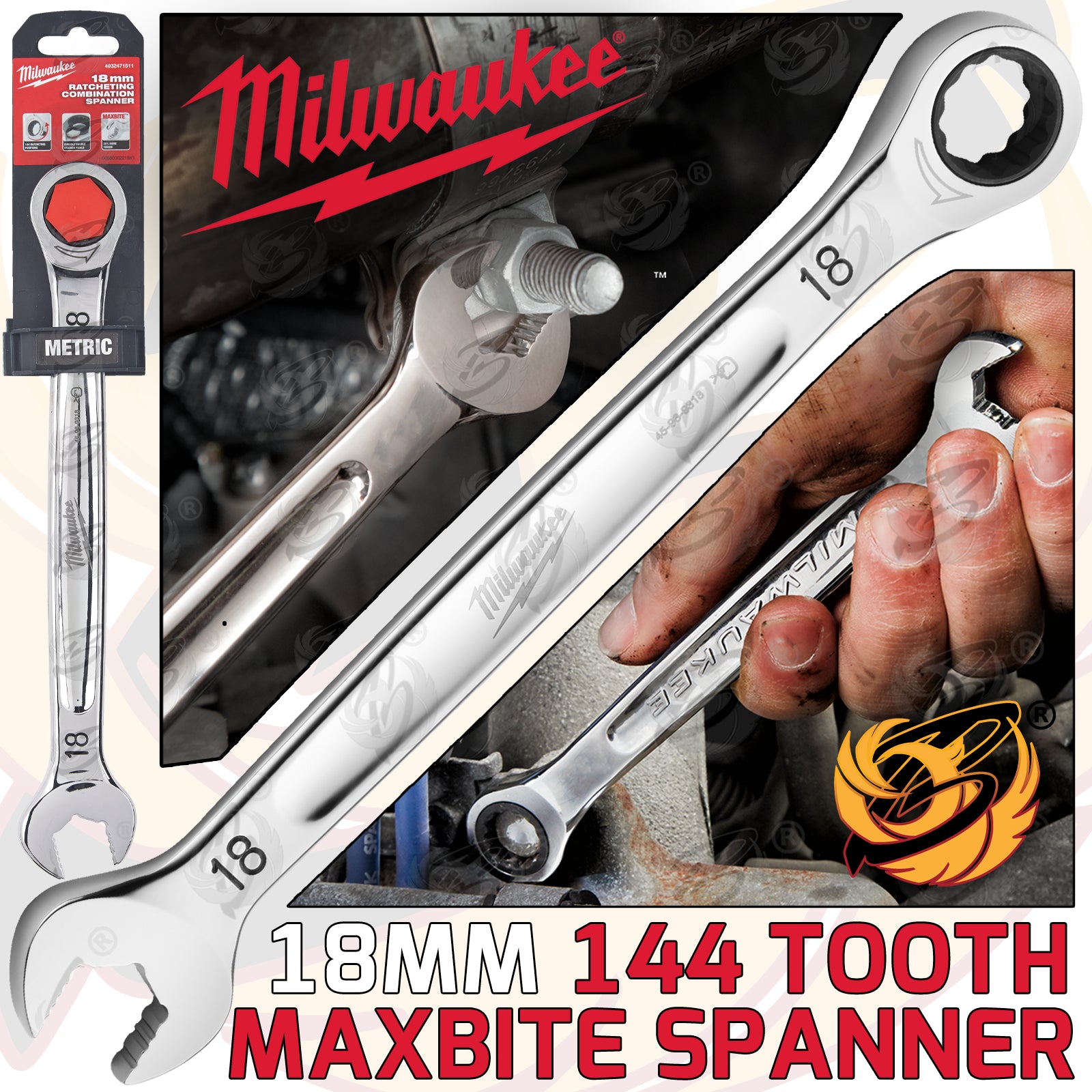 MILWAUKEE 18MM 144 TEETH MAXBITE RATCHET SPANNER