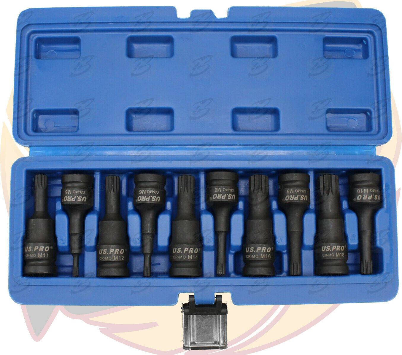 US Pro 10 Piece 1/2" Drive Impact Spline Bit Sockets M5 - M18 3639