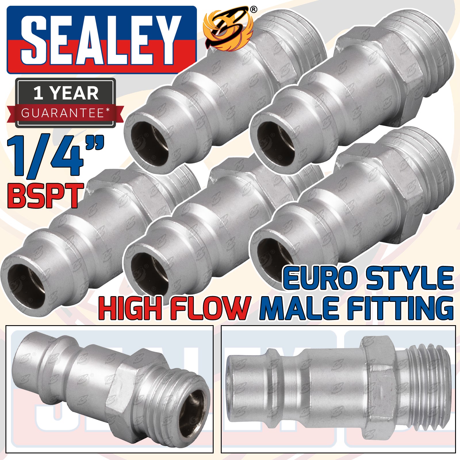 SEALEY HIGH FLOW SCREWED ADAPTOR MALE 1/4"BSPT - PACK OF 5