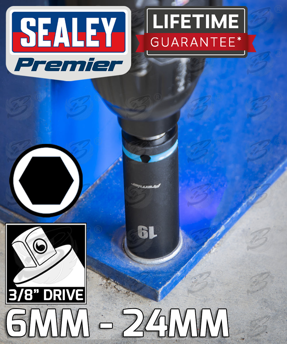 SEALEY 36PCS 3/8" DRIVE 6 POINT DEEP & SHALLOW IMPACT SOCKETS 6MM - 24MM