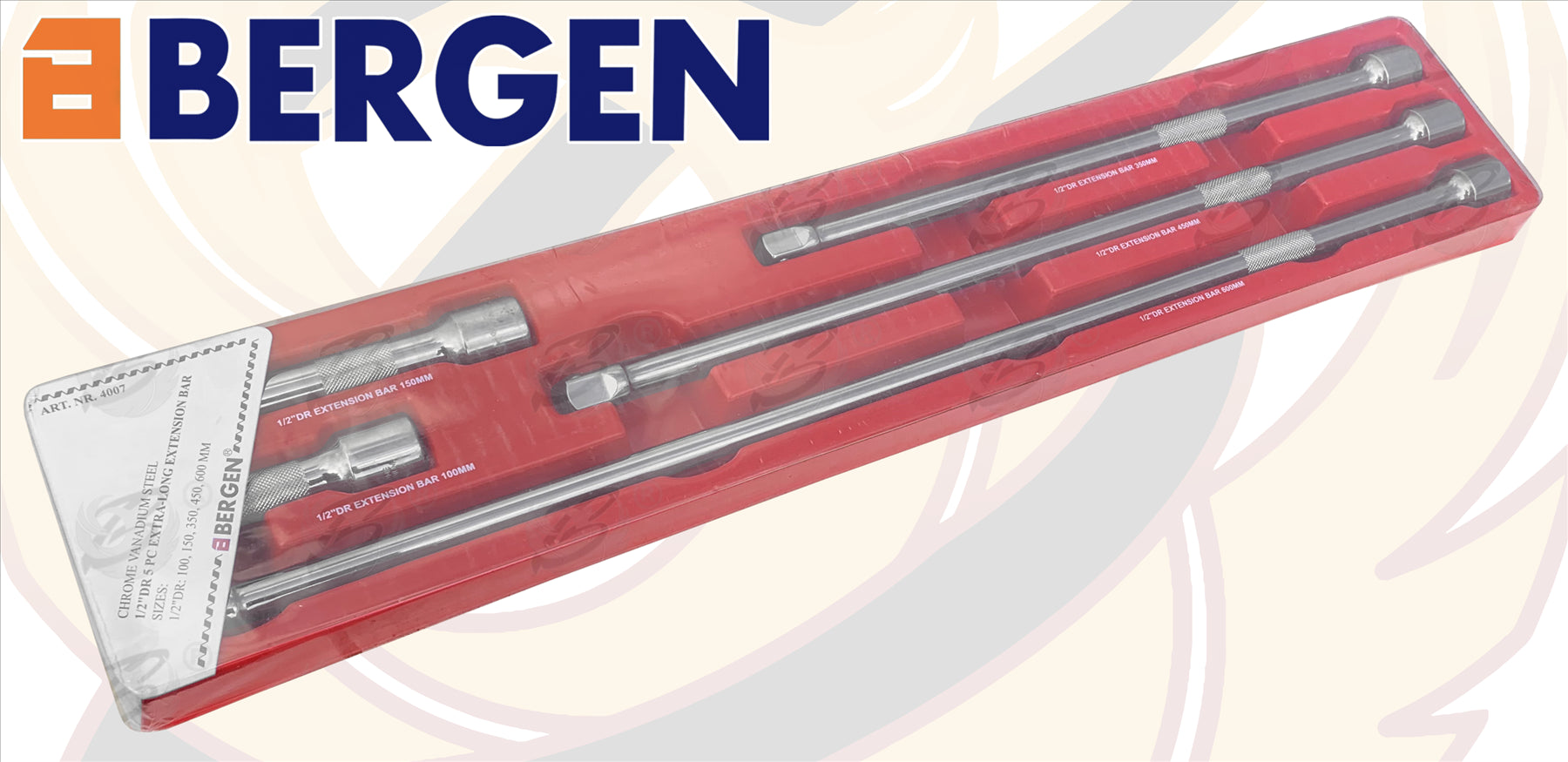 BERGEN 5PCS 1/2" DRIVE EXTRA LONG EXTENSION BARS ( 100MM - 600MM )