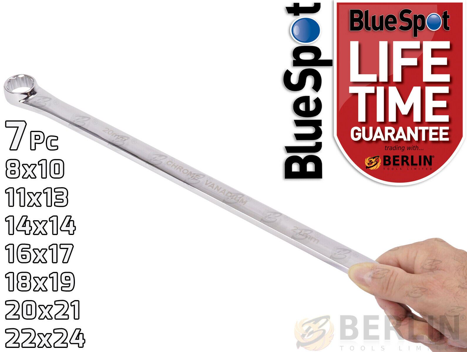 BLUESPOT 7PCS EXTRA LONG AVIATIONS SPANNERS 8MM - 24MM
