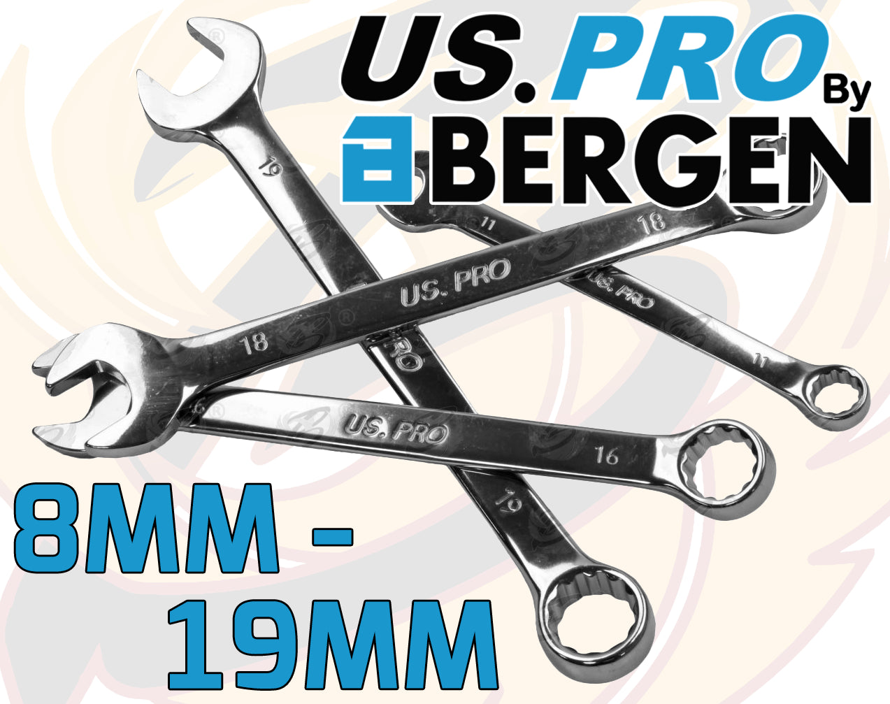 US PRO 22PCS SPANNERS & STUBBY COMBINATION SPANNER SET 8MM - 19MM