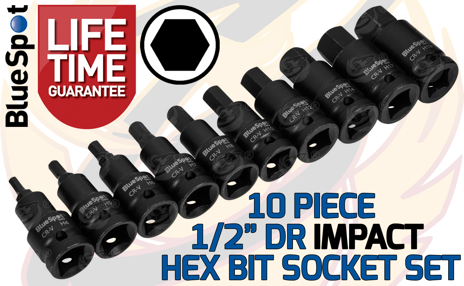 BlueSpot 10 Piece 1/2" Drive Impact Hex Bit Sockets H4 - H19 01569