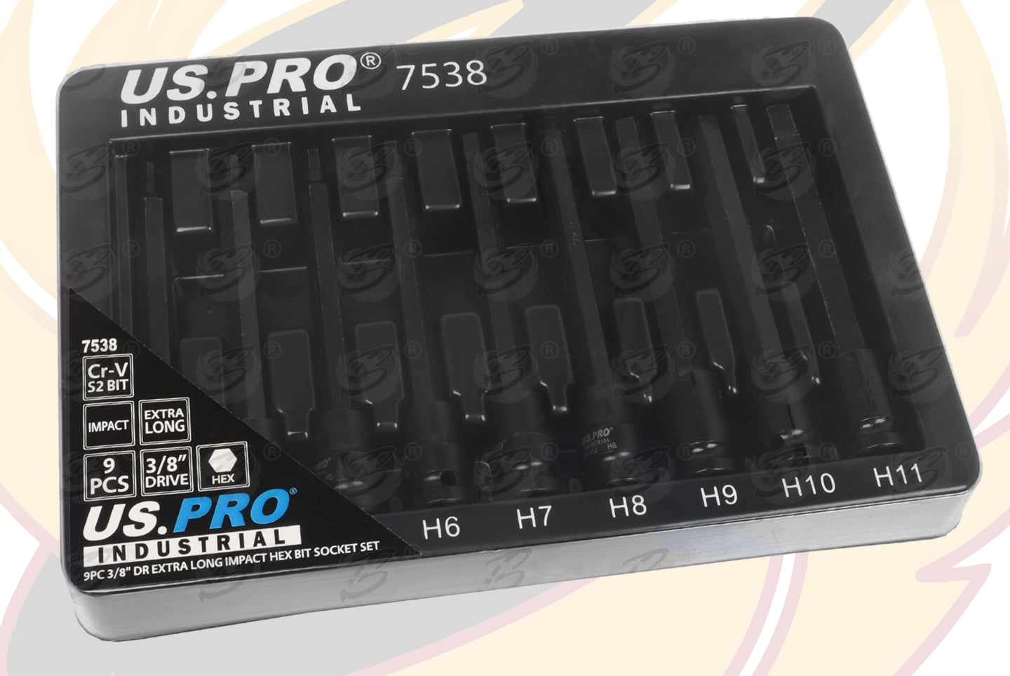 US PRO INDUSTRIAL 9PCS 3/8" DRIVE EXTRA LONG IMPACT HEX BIT SOCKETS H3 - H11