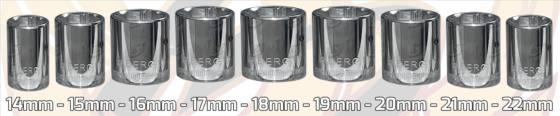 BERGEN 17PCS 3/8" DRIVE 6 POINT SHALLOW Xi - ION SOCKETS 6MM - 22MM