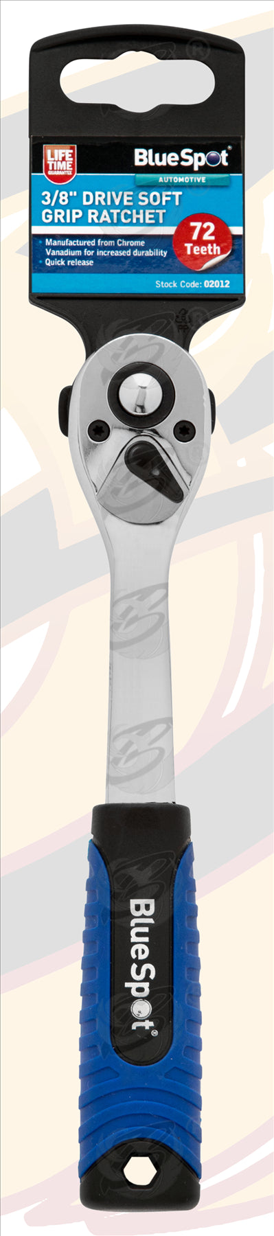 BLUESPOT 3PCS 1/4" & 3/8" & 1/2" DRIVE 72 TOOTH SOFT GRIP CURVED RATCHET HANDLE SET