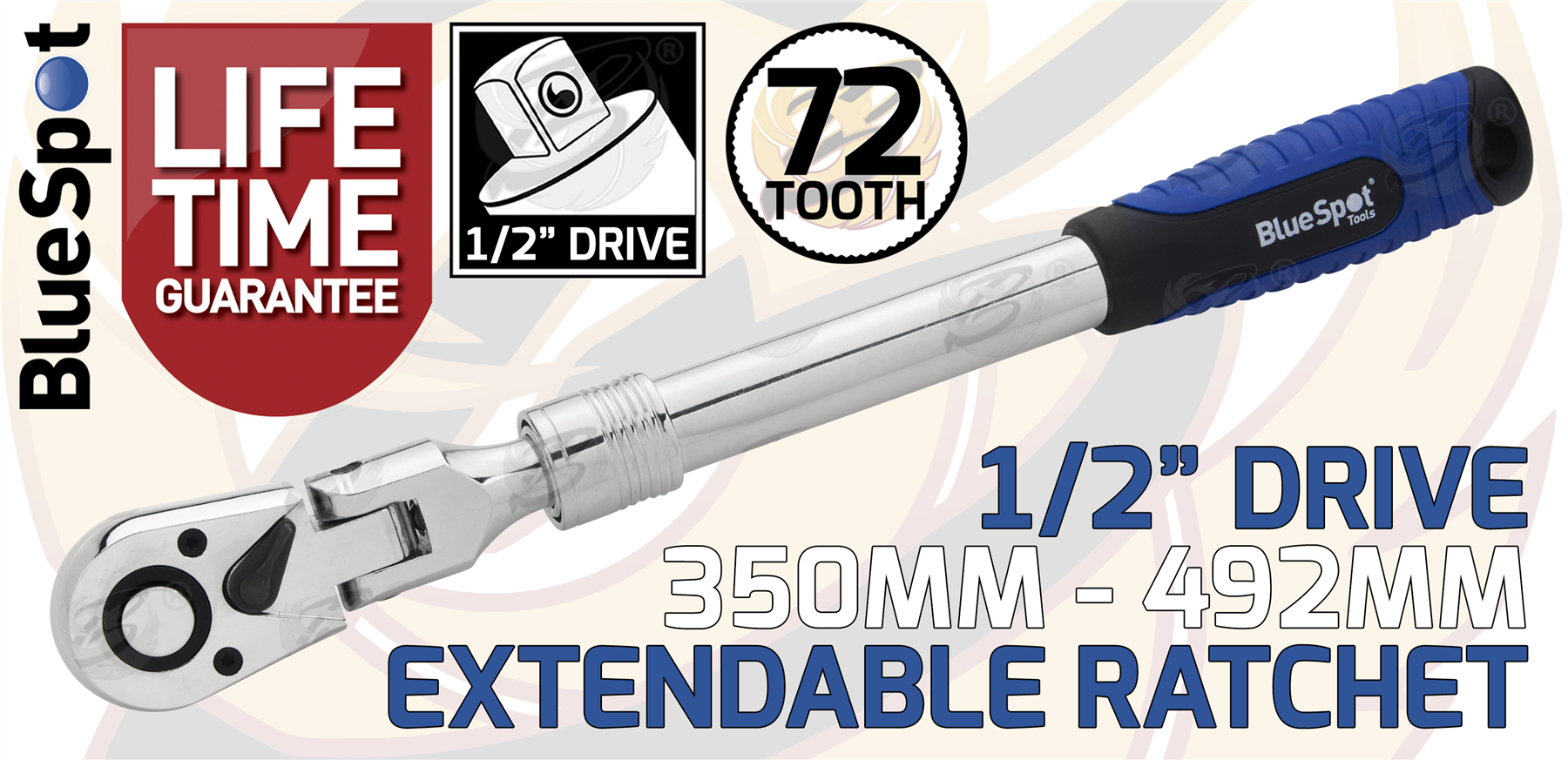 BlueSpot 1/2" Drive 72 Tooth Extendable Flexible Ratchet Handle ( 350mm - 490mm ) ( 02033 )