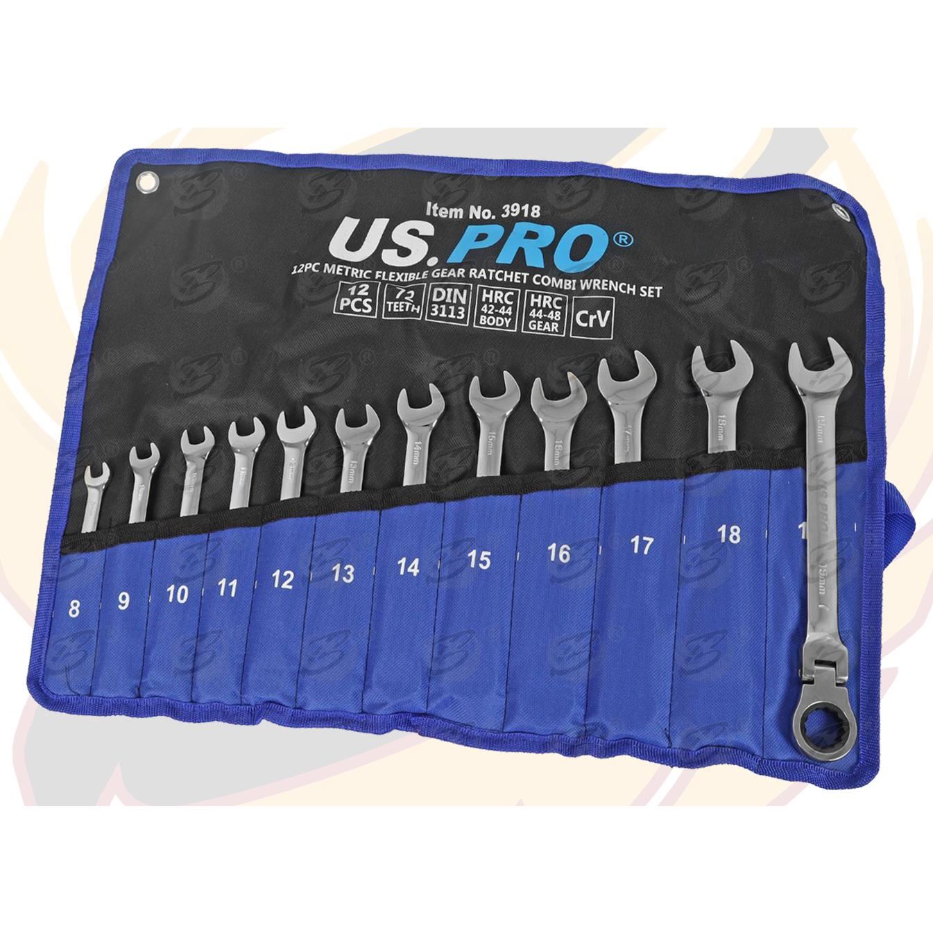 US PRO 24PCS SPANNER & STUBBY FLEXIBLE RATCHET SPANNER SET 8MM - 19MM