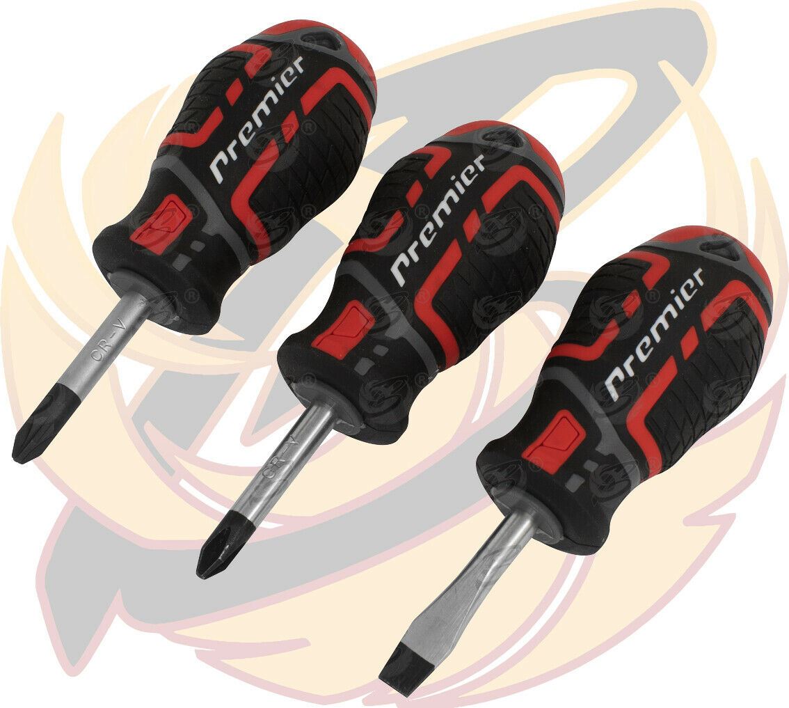 SEALEY 3PCS STUBBY MAGNETIC SCREWDRIVERS ( SLOTTED - PHILLIPS - POZIDRIVE )