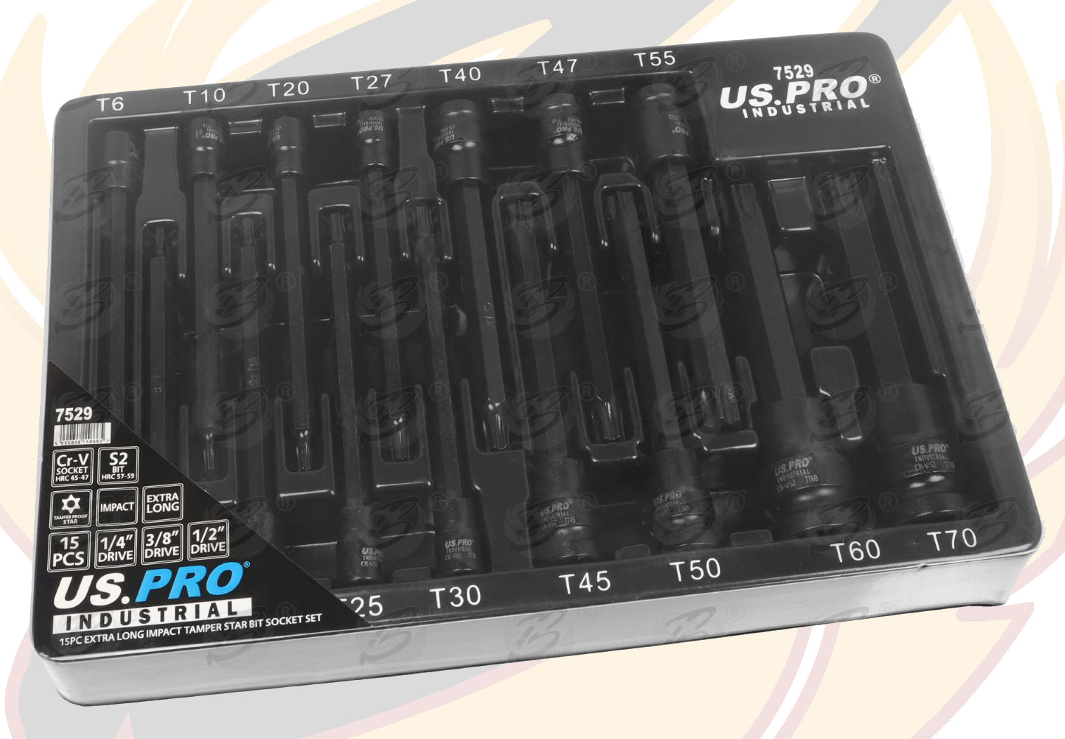 US PRO INDUSTRIAL 15PCS 1/4" & 3/8" & 1/2" DRIVE EXTRA LONG IMPACT TAMPERPROOF TORX BIT SOCKETS T6 - T70