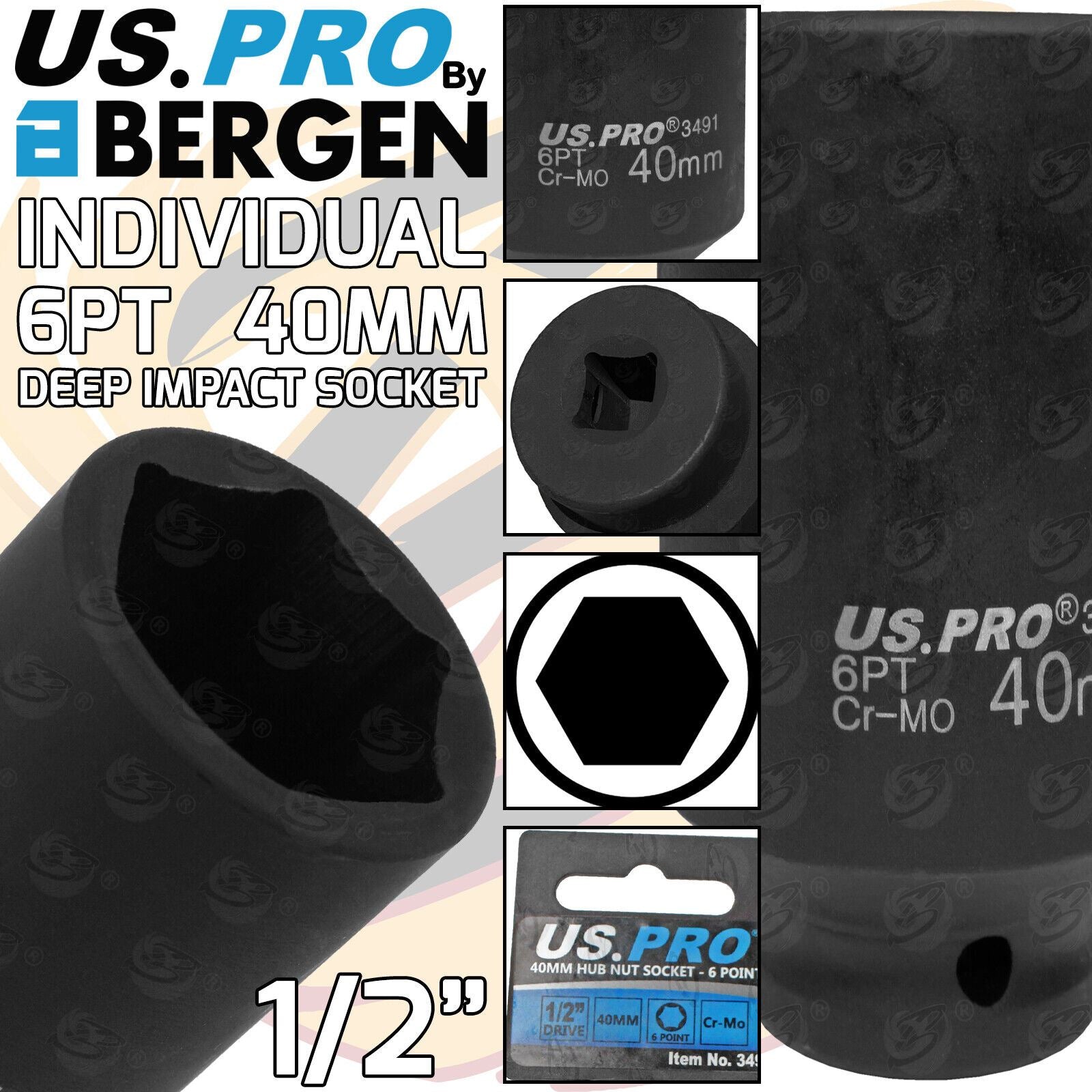US Pro 40mm 1/2" Drive 6 Point Deep Impact Socket ( Single ) 3491