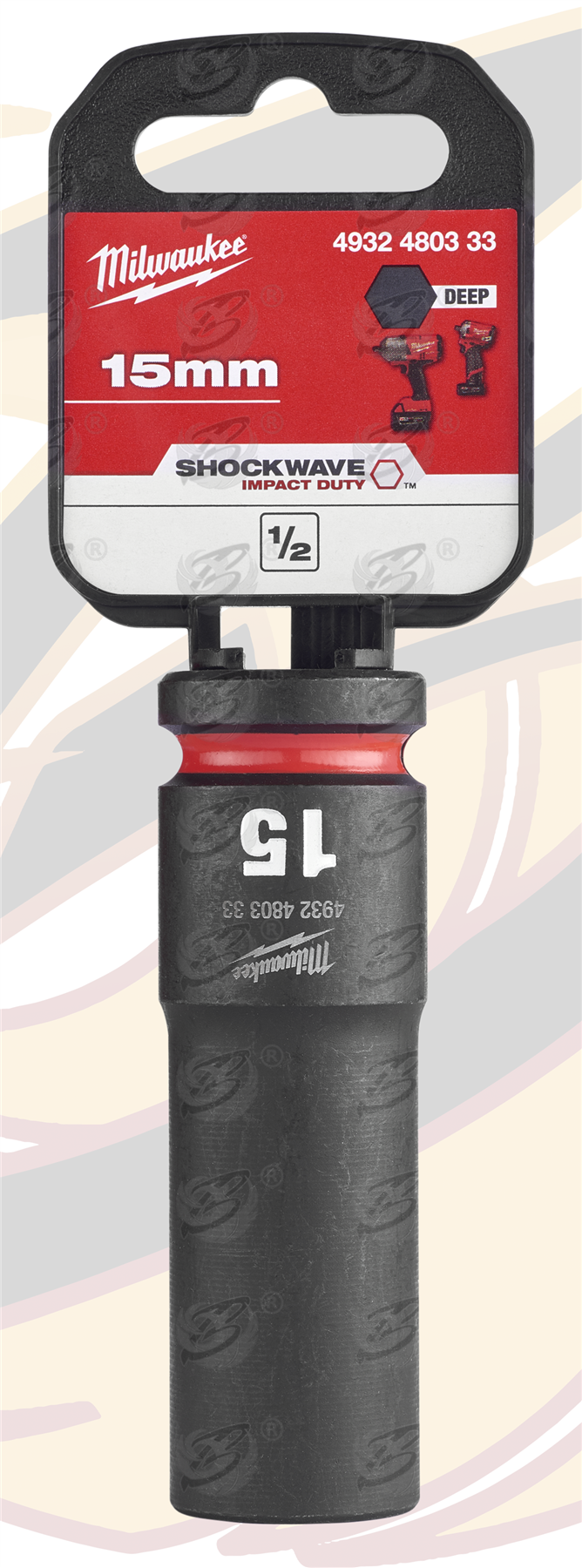 Milwaukee 15mm 1/2" Drive 6 Point Deep Impact Socket ( Single ) ( 4932480333 )