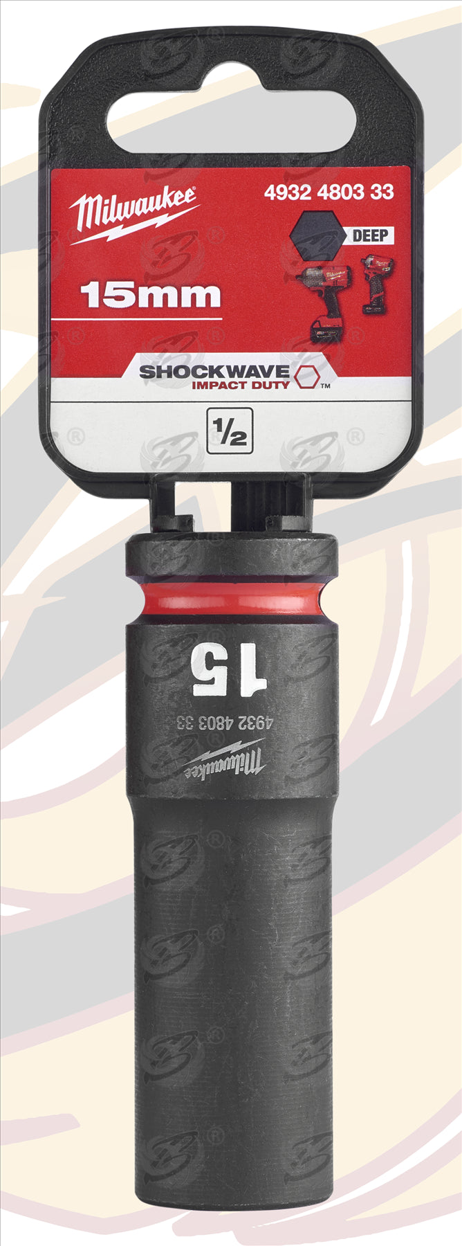 MILWAUKEE 15MM 1/2" DRIVE 6 POINT DEEP IMPACT SOCKET ( SINGLE )