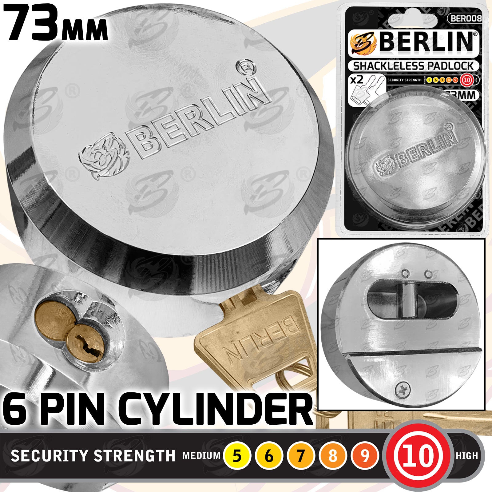 BERLIN 73MM HEAVY DUTY ROUND SHACKLELESS PADLOCK
