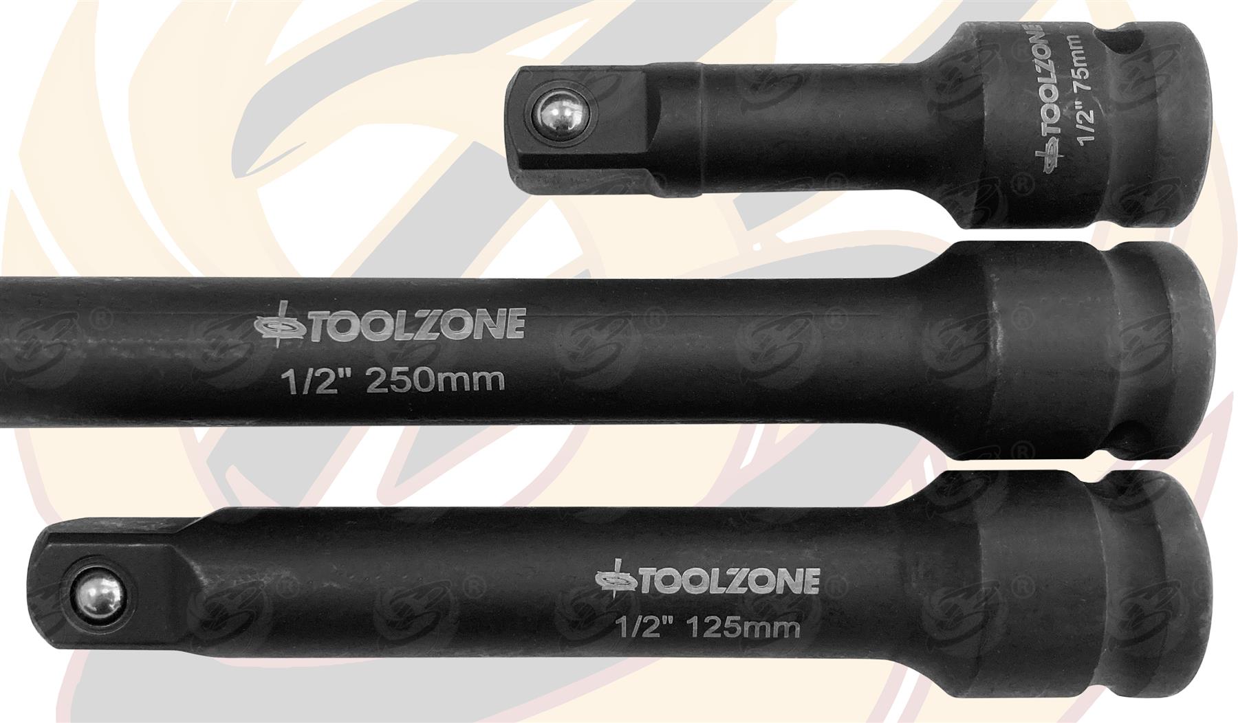 TOOLZONE 19PCS 1/2" DRIVE 6 POINT DEEP IMPACT SOCKETS & EXTENSIONS 10MM - 32MM