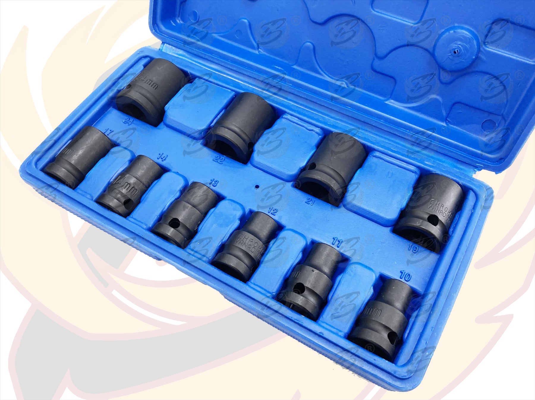 TOOLZONE 10PCS 1/2" DRIVE 6 POINT SHALLOW IMPACT SOCKETS 10MM - 24MM