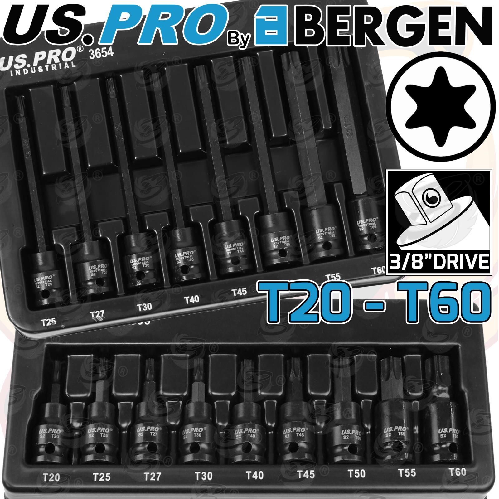 US PRO IMPACT 17PCS 3/8" DRIVE LONG & SHORT TORX BIT SOCKET SET T20 - T60