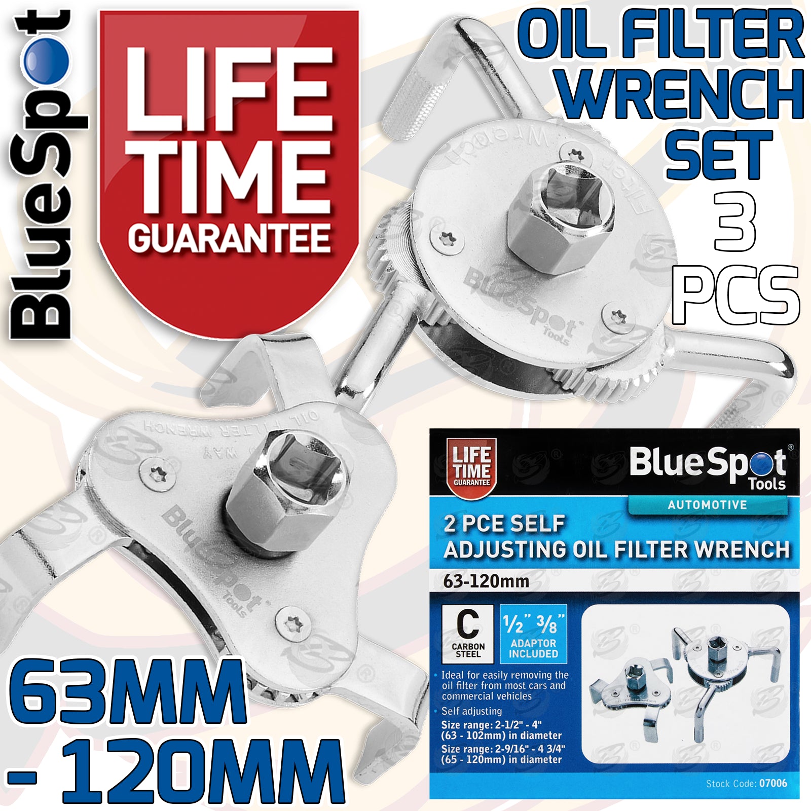 BLUESPOT 2PCS SELF ADJUSTING OIL FILTER WRENCH ( 63 - 120MM )