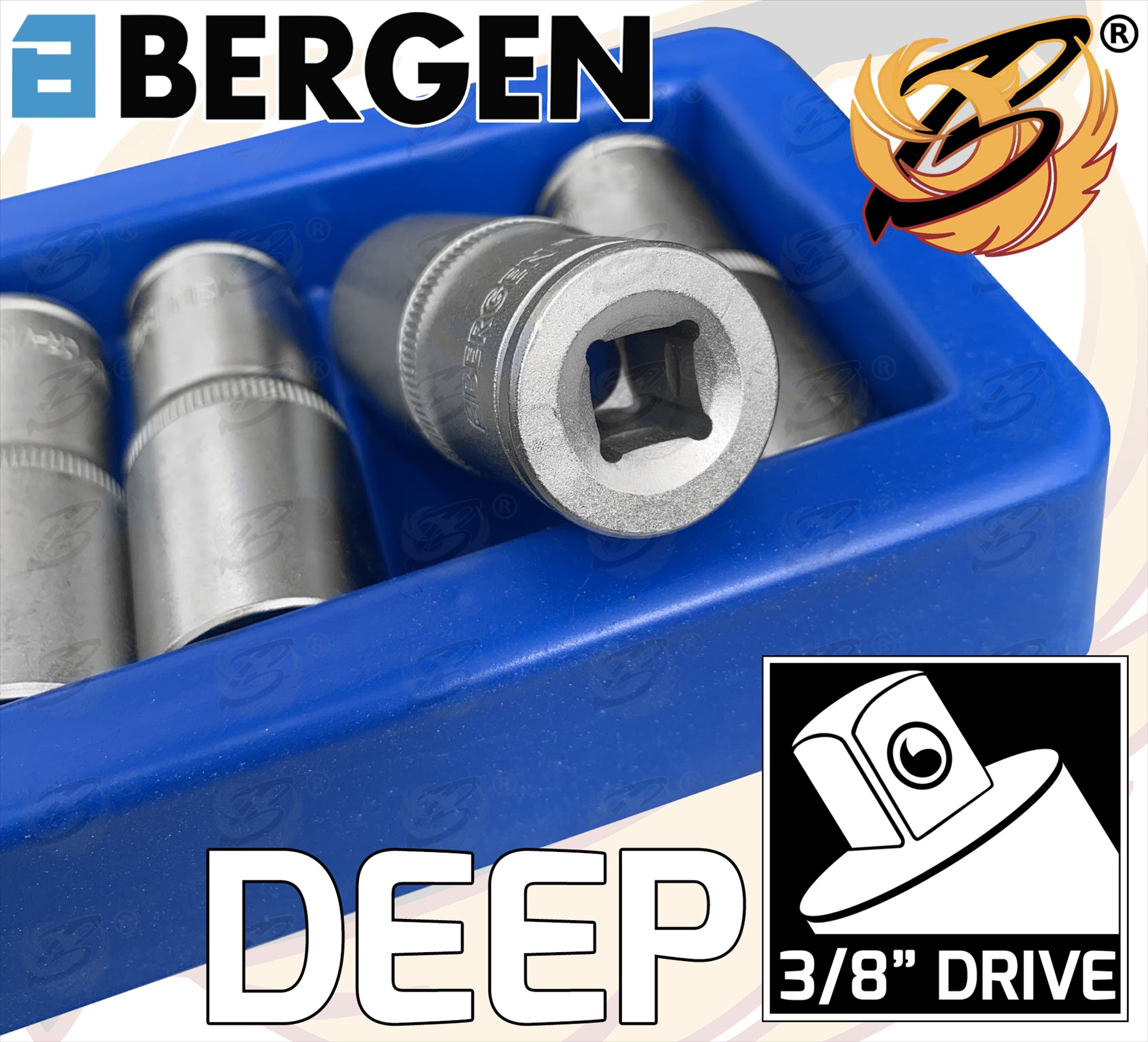 BERGEN 14PCS 3/8" DRIVE 6 POINT DEEP SOCKETS 8MM - 21MM ( SATIN FINISH )