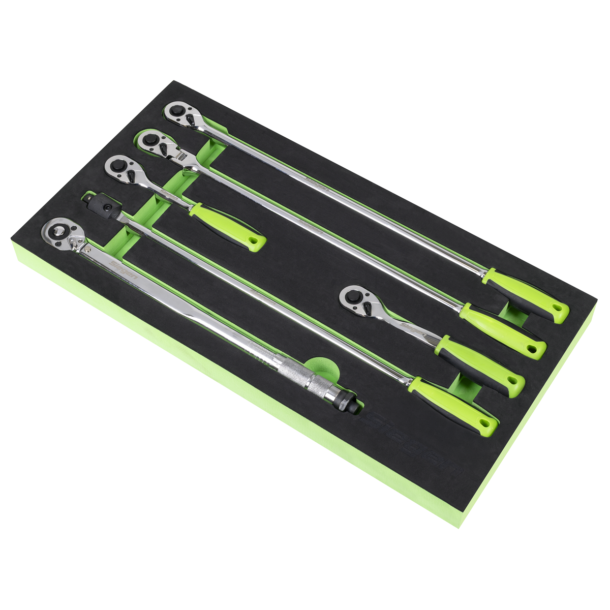 Siegen 6 Piece 1/2" Drive Torque Wrench, Breaker Bar & 72 Tooth Mixed Length, Standards & Flexible Head Ratchet Handle Set In EVA Foam Storage Block With A Manufacturers LifeTime Guarantee S01326