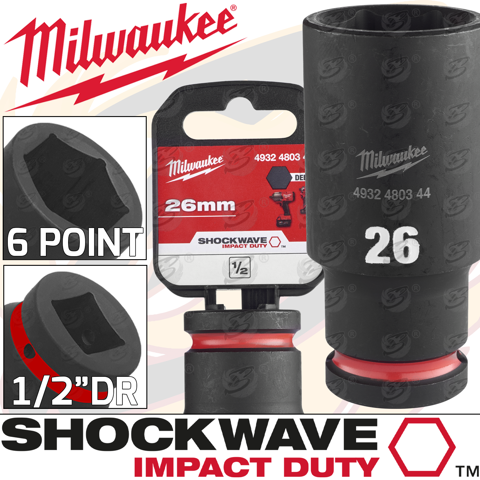 Milwaukee 26mm 1/2" Drive 6 Point Deep Impact Socket ( Single ) ( 4932480344 )